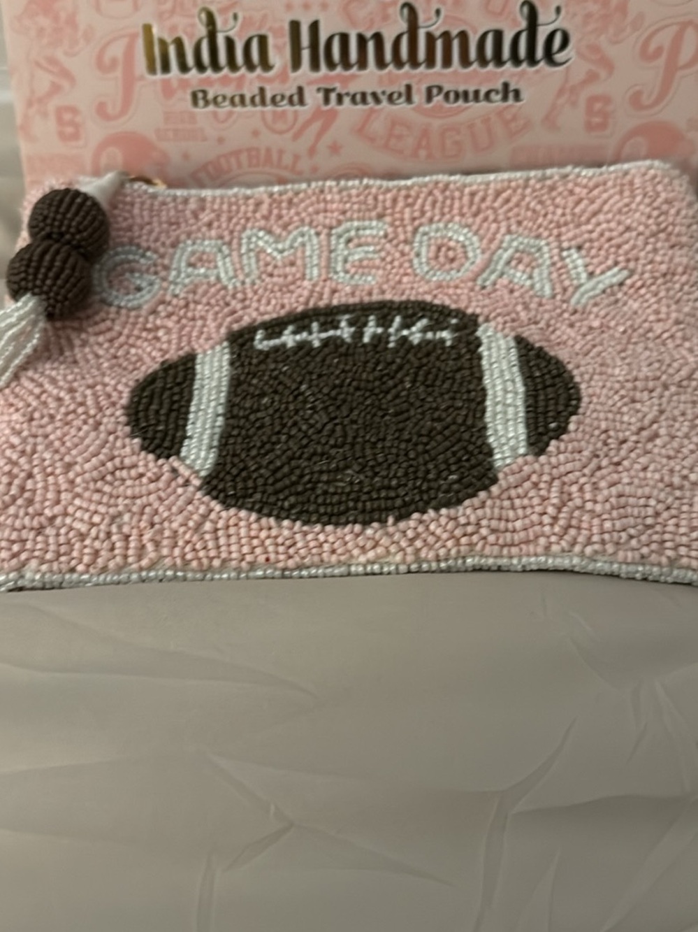 Pink Beaded 'Game Day' Travel Pouch Clutch